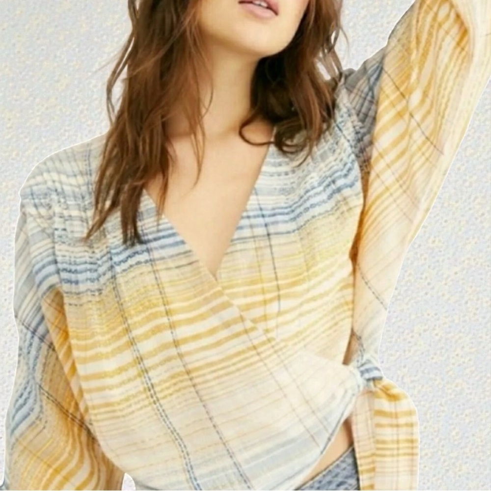 Free People Multicolor Striped Wrap Blouse